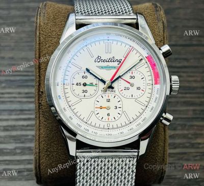 GM Factory Swiss Grade Breitling Top Time Ford Thunderbird Watch White Dial Mesh Strap